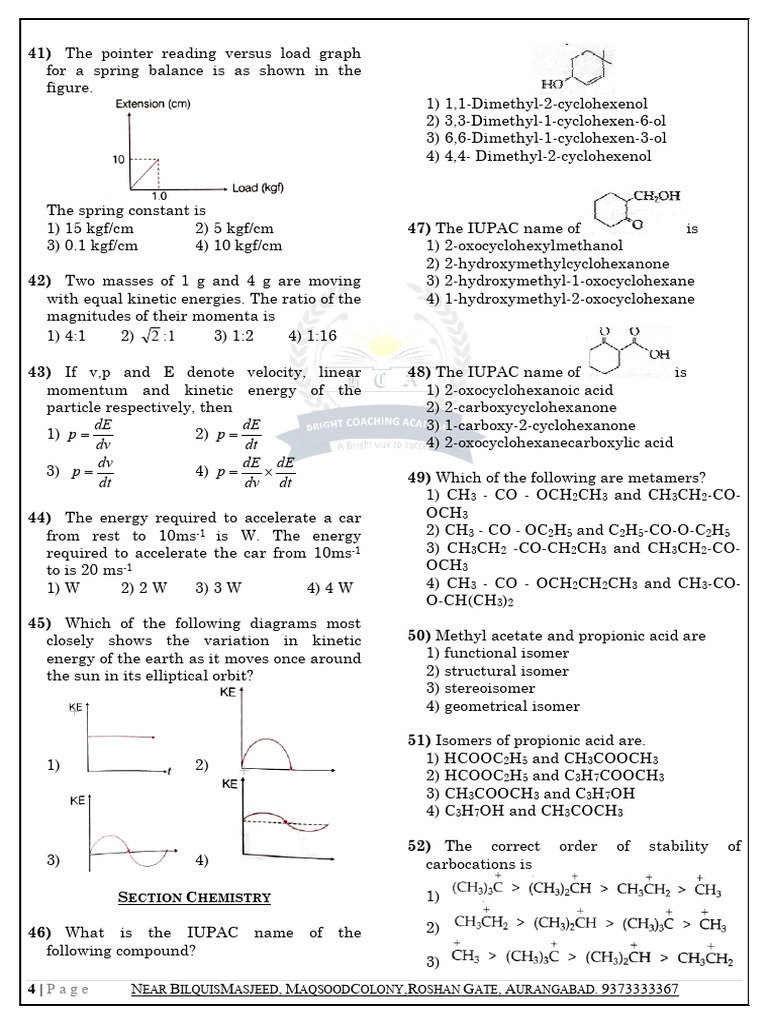 Physics and Chemistry Exam Questions | PDF | Momentum | Acetic Acid