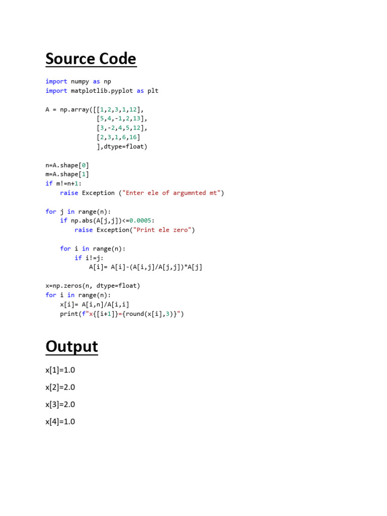 Gaussian Elimination in Python Code | PDF
