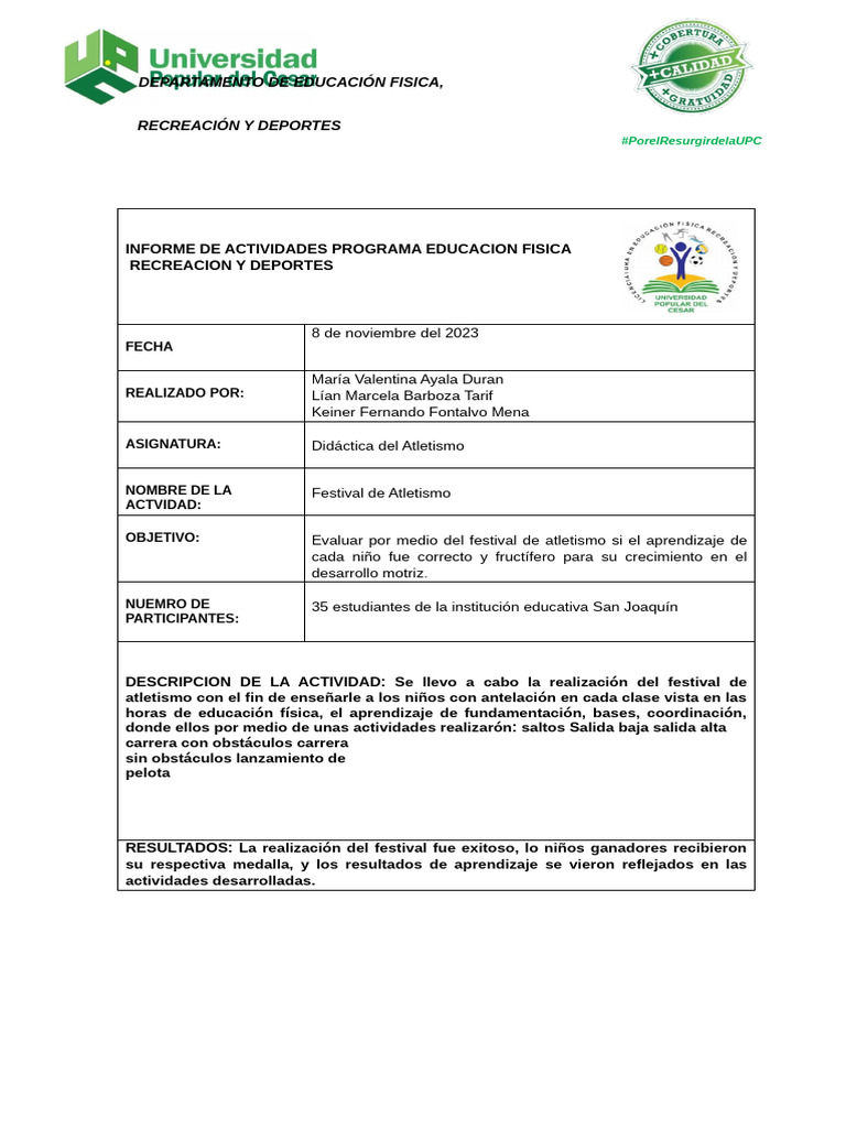 Festival de Atletismo Escolar 2023 | PDF