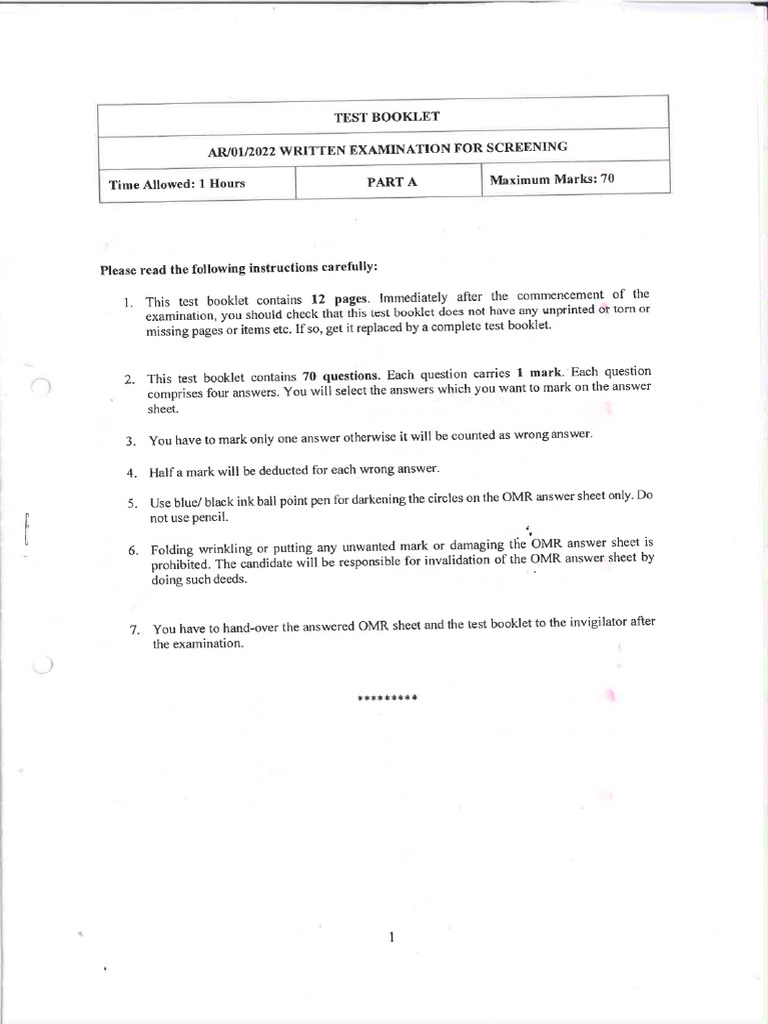2022 Screening Exam Test Booklet | PDF | Debits And Credits | Expense