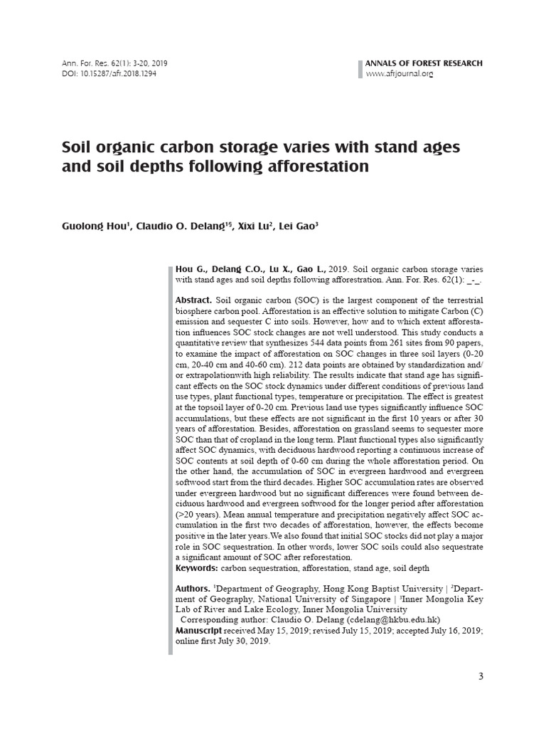 Soil Carbon Storage in Afforestation | PDF | Carbon Sequestration | Soil