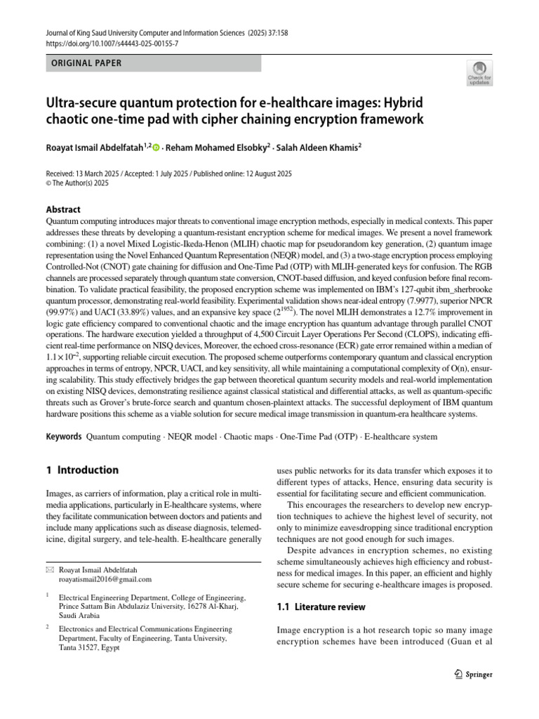Quantum-Resistant E-Healthcare Image Security | PDF | Quantum Computing ...