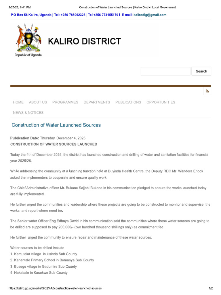 Kaliro Water Projects | PDF
