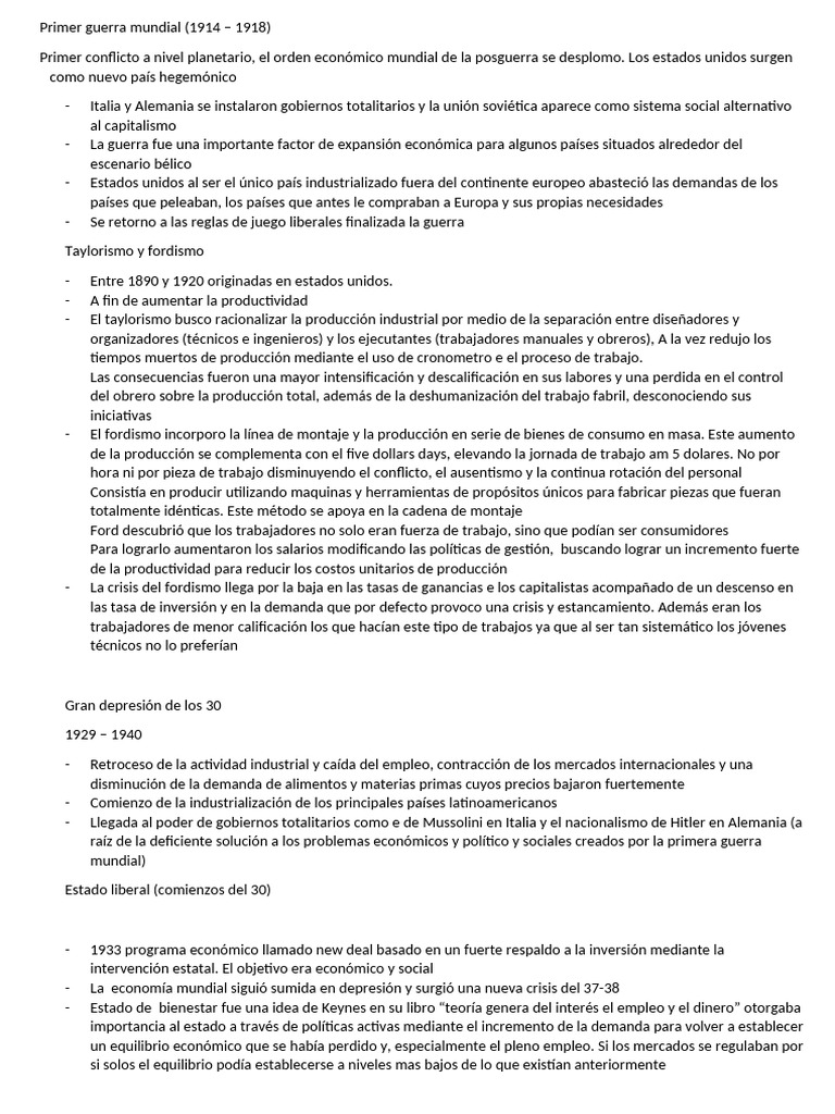 Impacto de la Primera Guerra Mundial en la Economía y el Estado | PDF ...