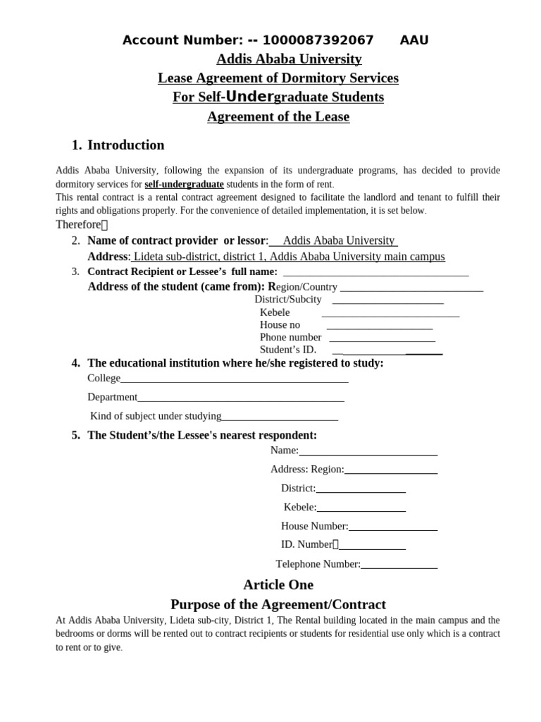 Addis Ababa University Dormitory Lease Agreement | PDF | Lease | Common Law