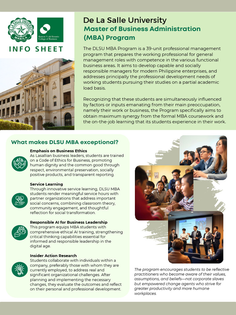 DLSU MBA Program Overview and Benefits | PDF | Master Of Business ...