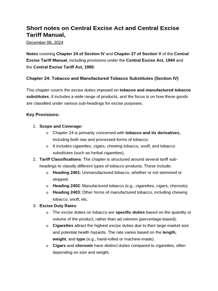 Central Excise Act: Tobacco & Fuels Overview | PDF | Petroleum | Taxation