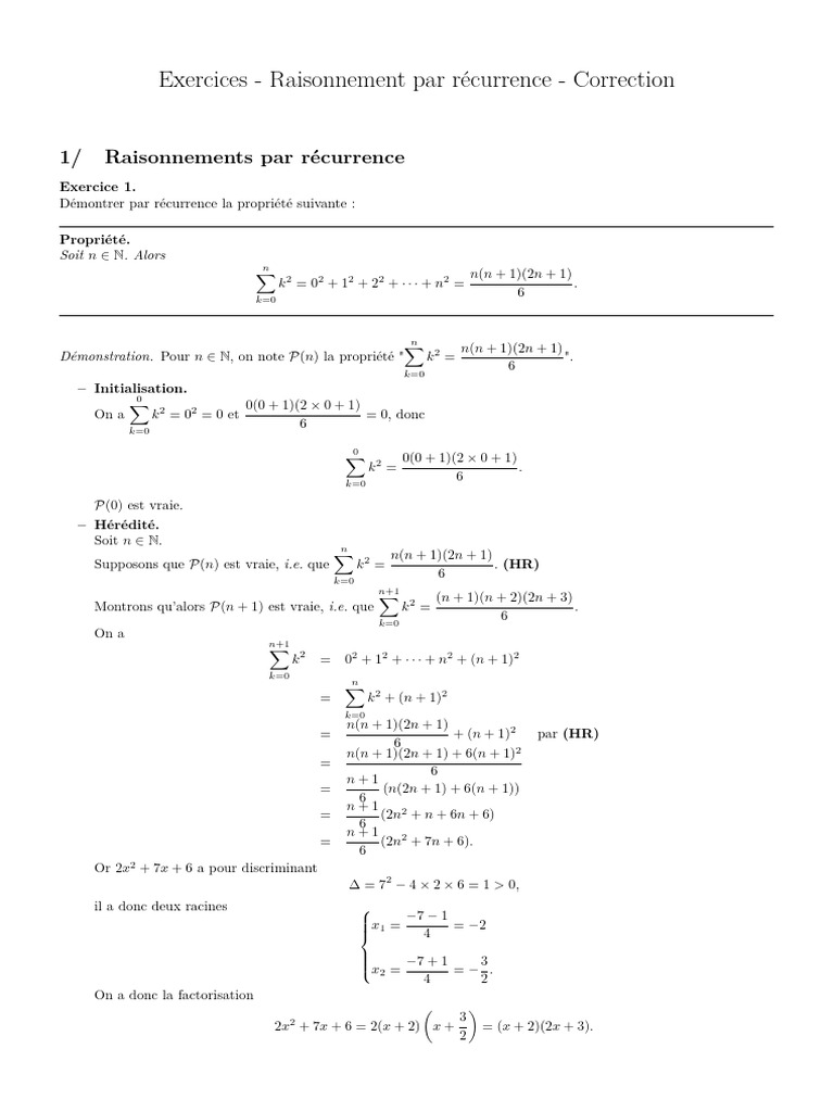 Exercices de Récurrence en Mathématiques | PDF | Informatique théorique ...