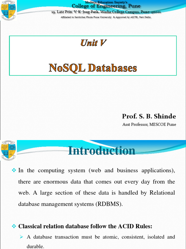 DBMS - Unit 5 (NoSQL Databases) | PDF | No Sql | Databases