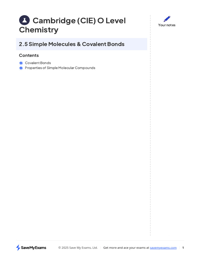 2.5 Simple Molecules & Covalent Bonds | PDF | Chemical Bond | Covalent Bond