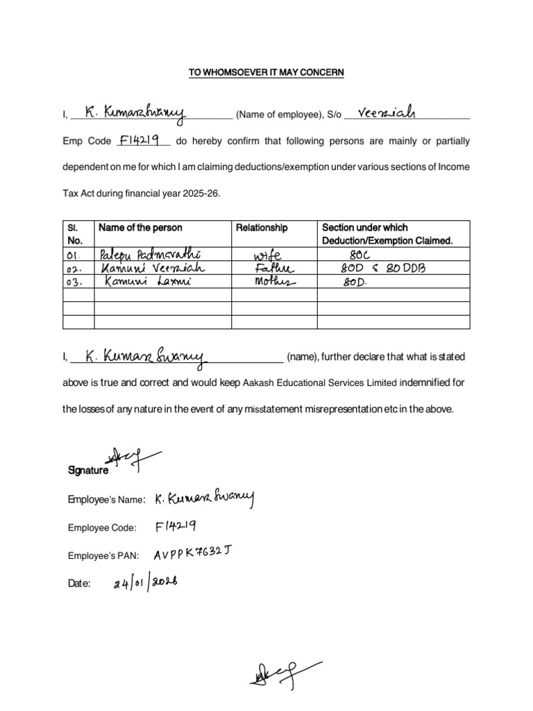 04. Declaration for Dependent Person | PDF