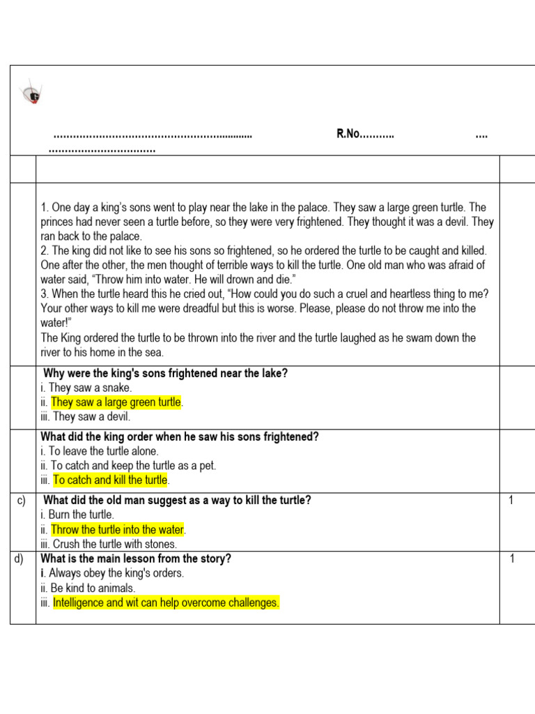 English Sample Paper Class 3 Term 2 | PDF