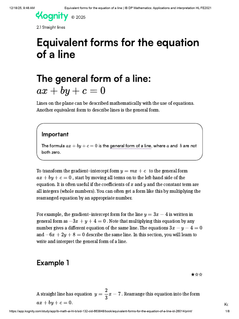 Equation Forms of a Straight Line | PDF | Equations | Line (Geometry)