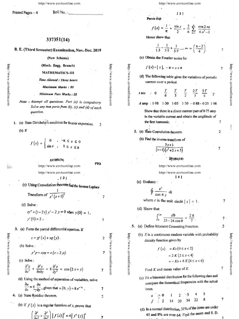 Mathematics-III Nov-Dec 2019 BS | PDF