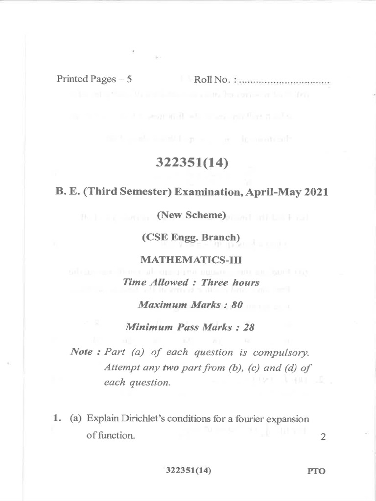 Mathematics April-May 2021 BS | PDF