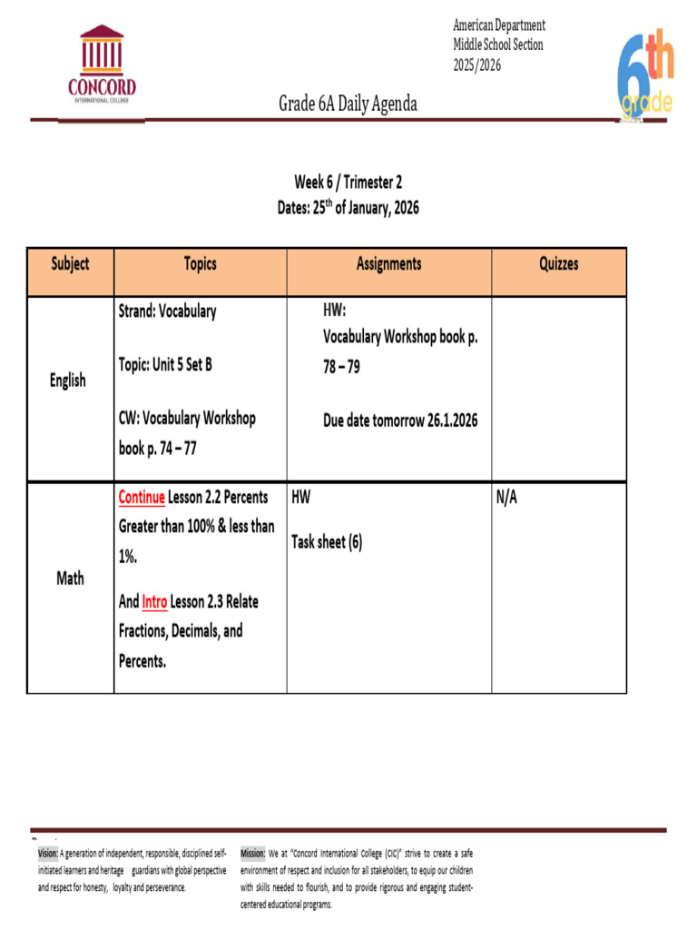 Day1 Daily Agenda Gr6A_e4f6b0605b355e5f5afd3172d6_260125_150346 | PDF