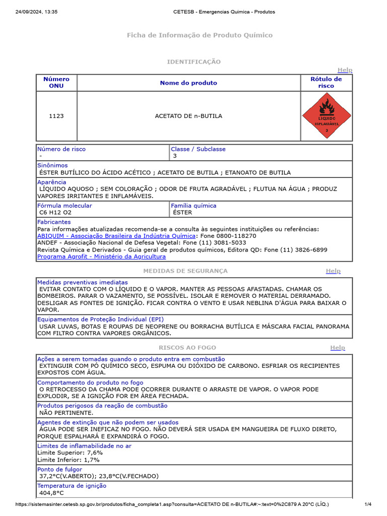 Ficha Técnica do Acetato de n-Butila | PDF | Toxicidade | Combustão