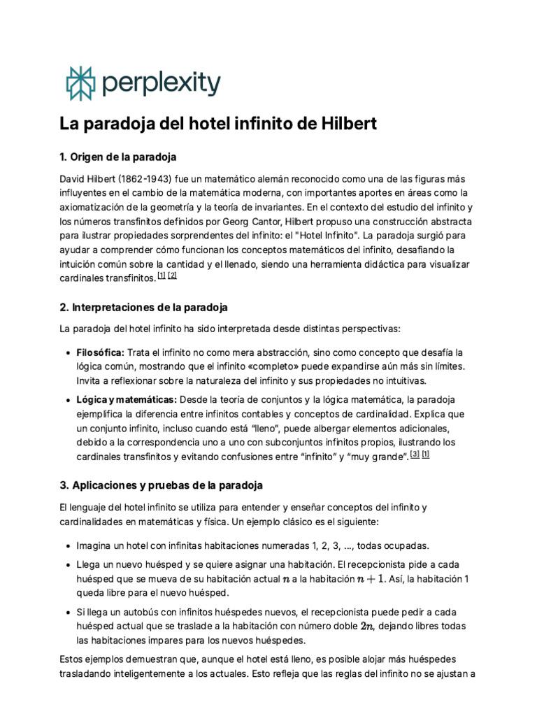 La Paradoja Del Hotel Infinito de Hilbert | PDF | infinito | Matemáticas