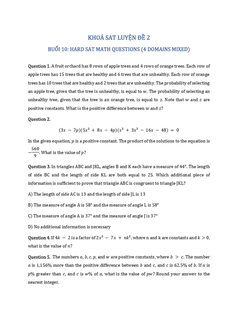 Hard SAT Math Practice Questions | PDF | Circle | Temperature
