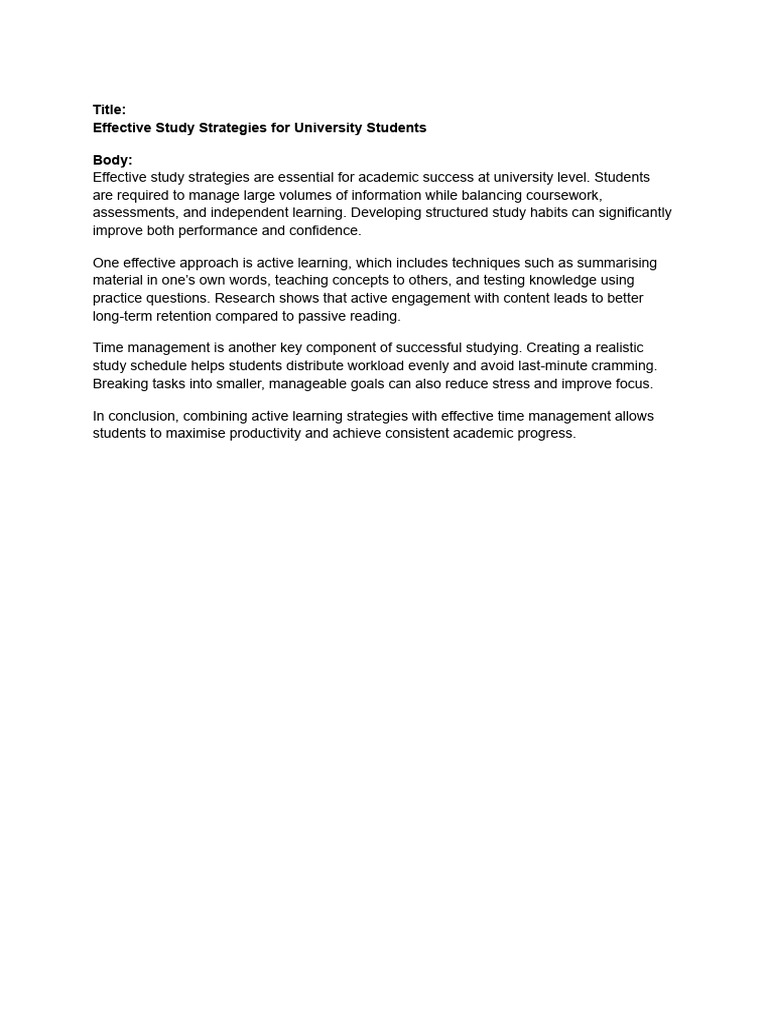 University Study Strategies for Success | PDF