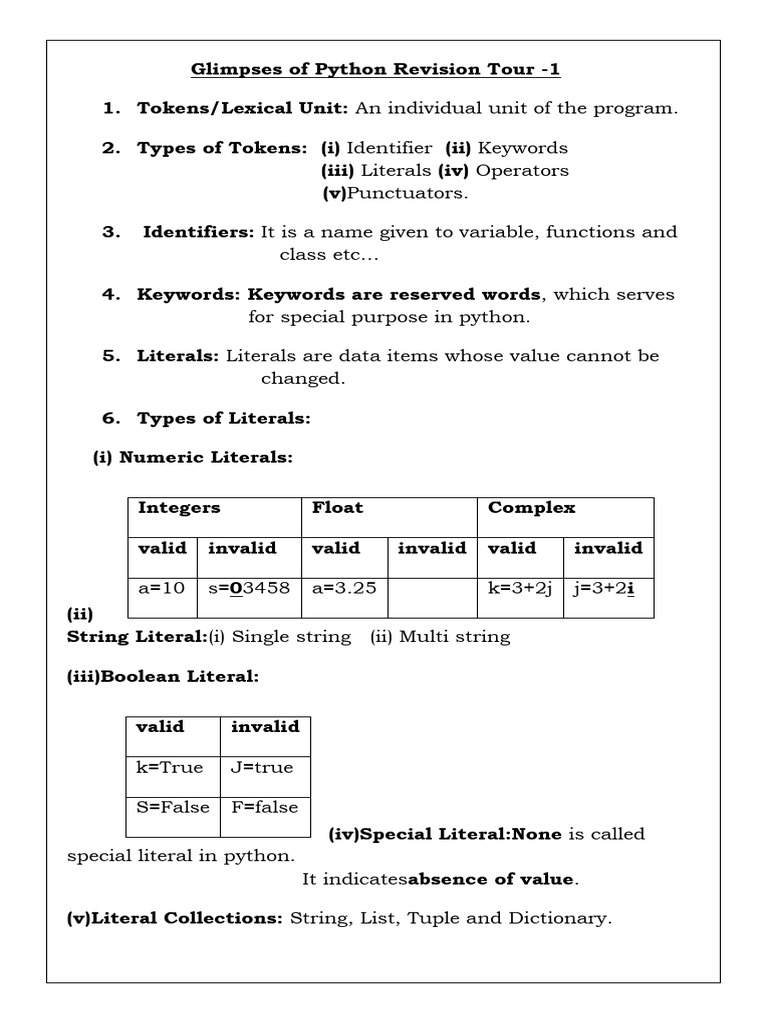 Python Tokens and Data Types Overview | PDF | Control Flow | Python ...