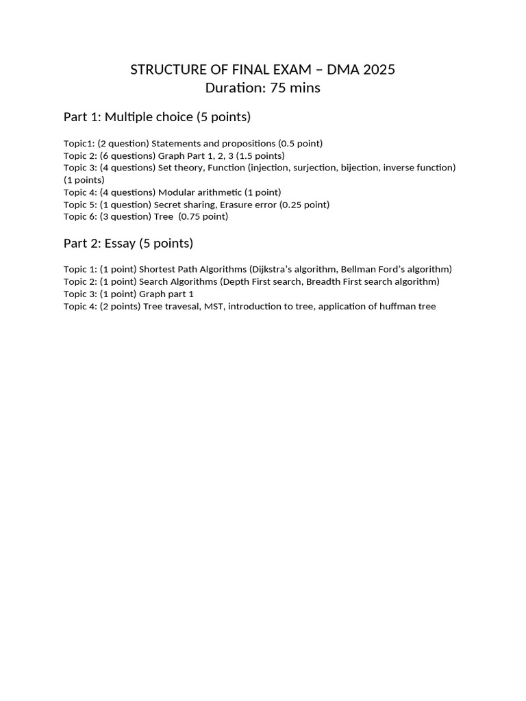 DMA 2025 Final Exam Structure | PDF