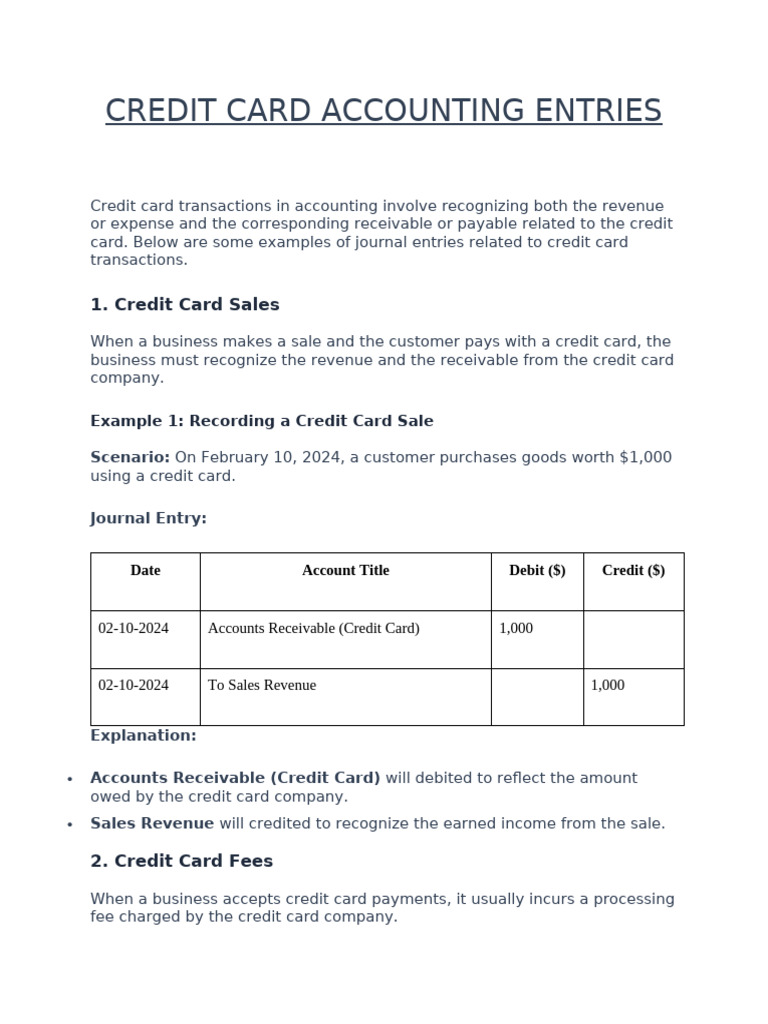 Credit Card Accounting Journal Entries | PDF | Debits And Credits ...