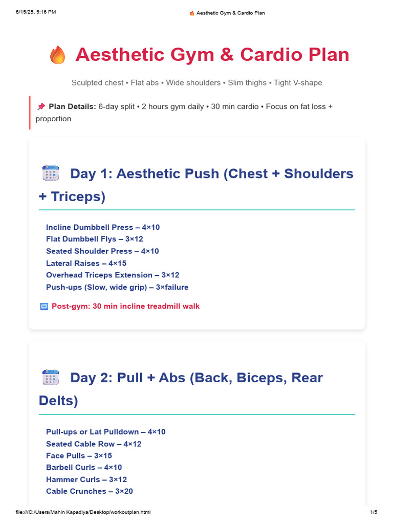 ? Aesthetic Gym & Cardio Plan | PDF | Foods | Cuisine