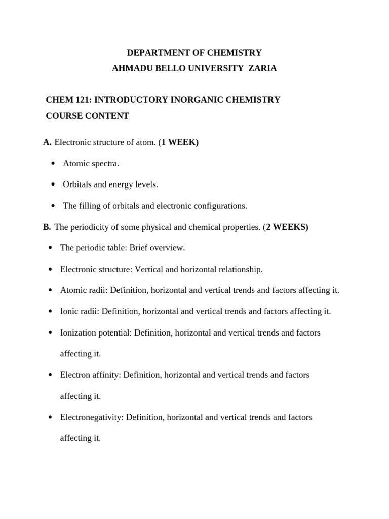 Chem 121 Course Outline | PDF