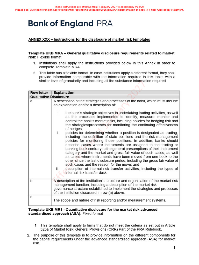 Annex Xxx Market Risk Disclosure Instructions | PDF | Value At Risk | Risk