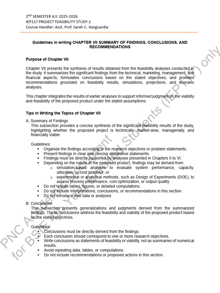 Iep117 Pfs Guidelines in Writing Chapter Vii Summary of Findings ...