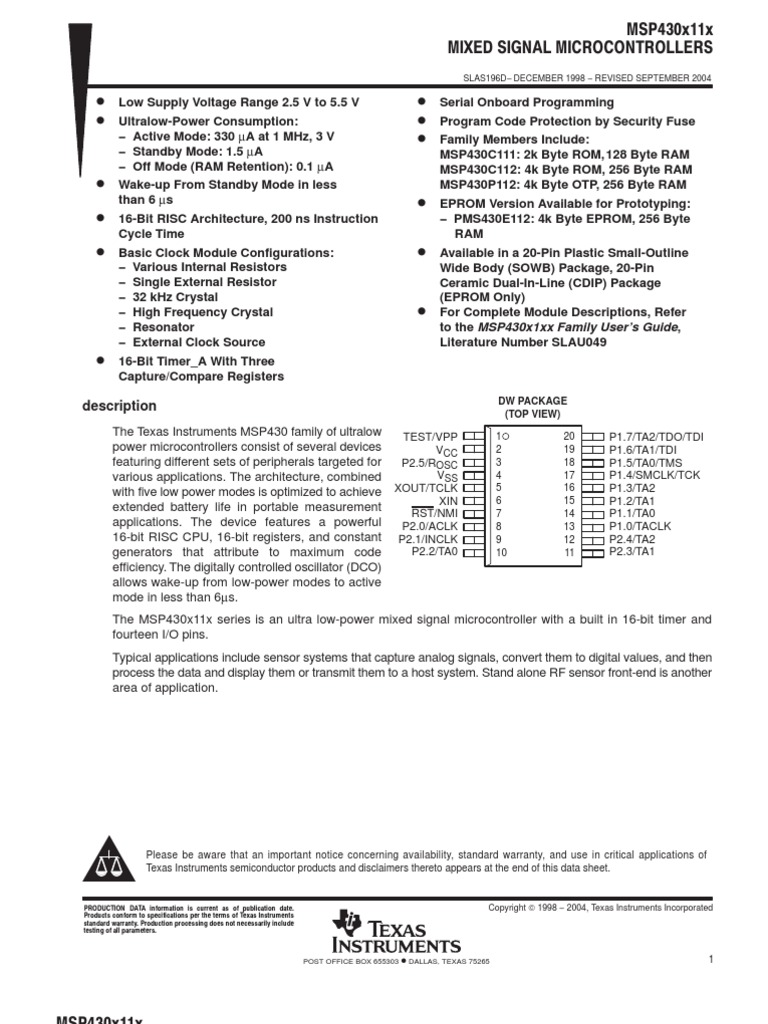MSP430 Datasheet | PDF | Electrical Engineering | Digital Electronics