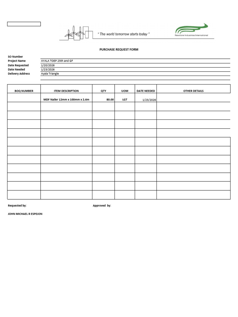 Purchase Request Form for MDF Nailer | PDF
