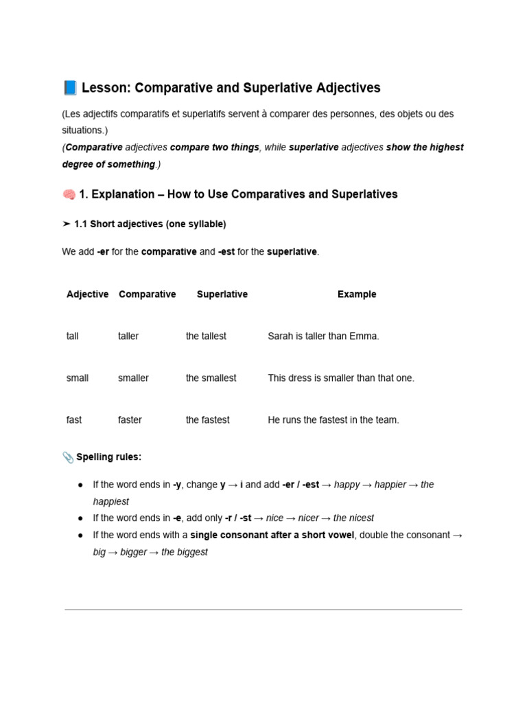 Comparative and Superlative Adjectives Guide | PDF | Linguistics ...