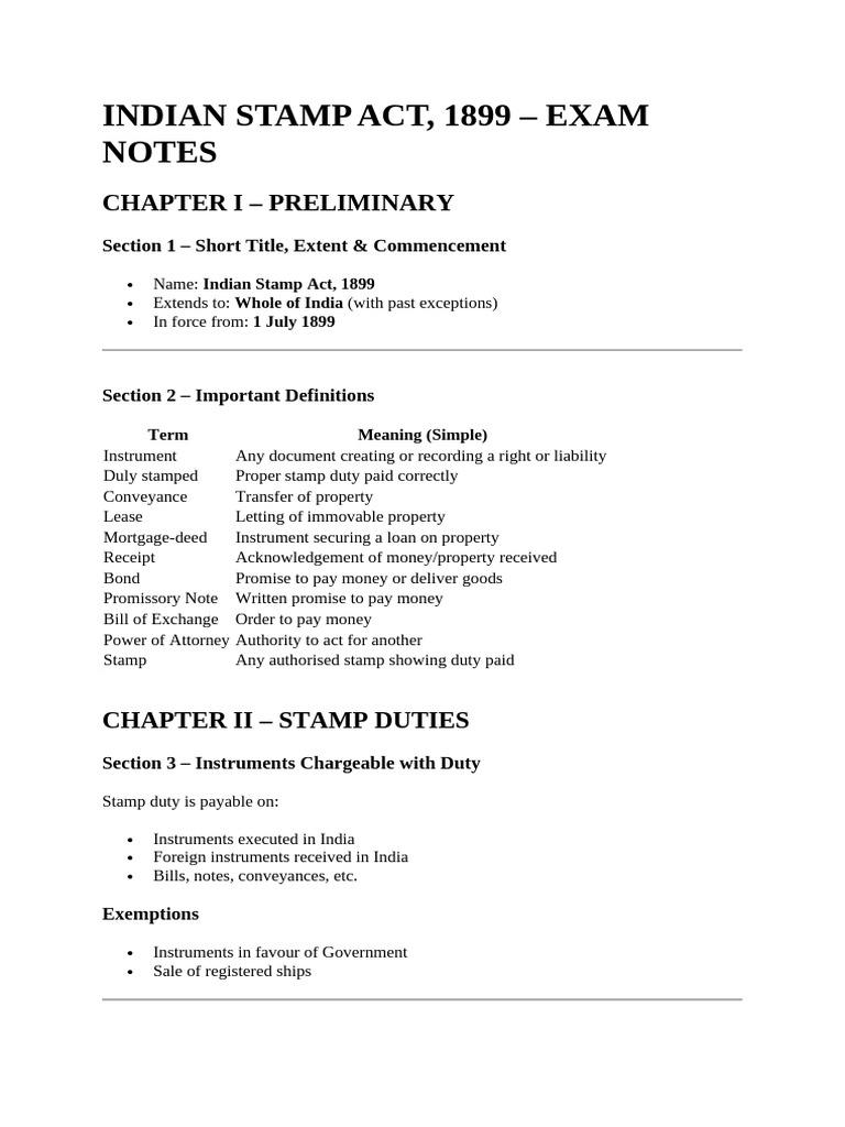 Indian Stamp Act 1899: Key Exam Notes | PDF | Negotiable Instrument ...