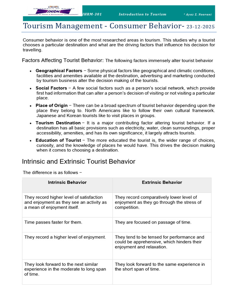 Factors Influencing Tourist Behavior | PDF | Behavior | Consumer Behaviour