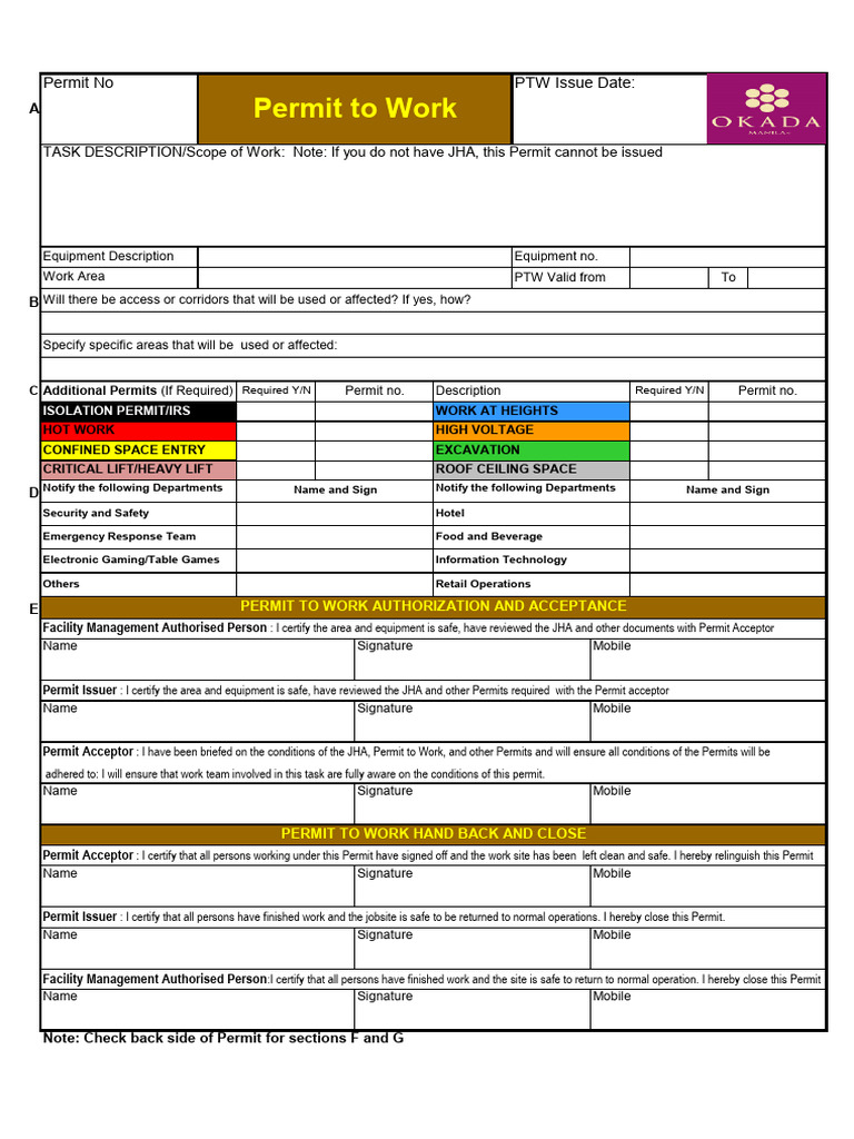 SES-OSH-FOR-PERMIT TO WORK v10 | PDF | Working Conditions ...