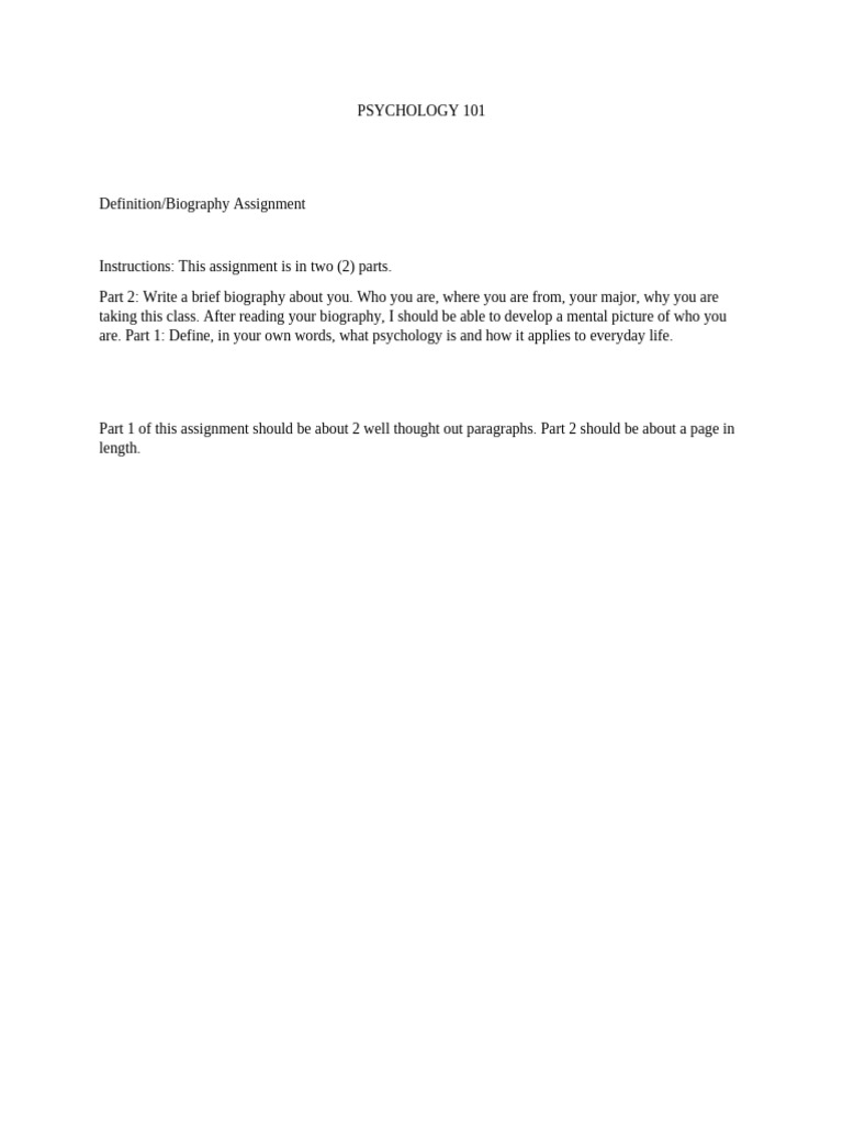 Psychology 101 Biography and Definition Assignment | PDF