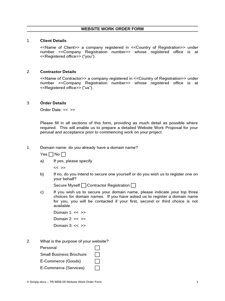 Website Work Order Form Template | PDF | Websites | Online Advertising