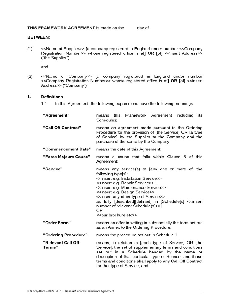 General Services Framework Agreement BUS.fa.01 | PDF | Arbitration ...