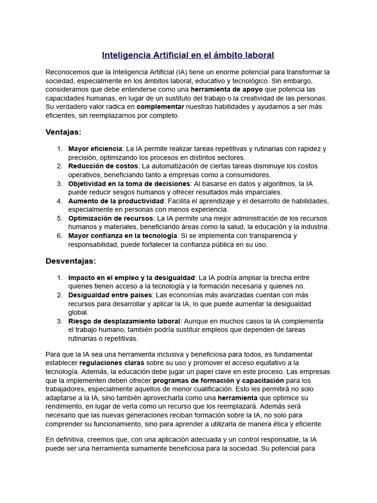 Impacto de la IA en el Trabajo y la Sociedad | PDF | Inteligencia ...