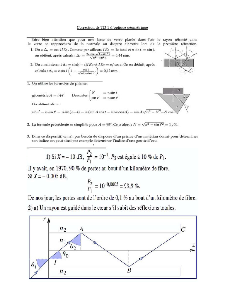 Correction TD Optique Géométrique | PDF