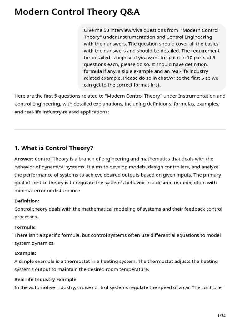 Modern Control Theory Interview Q&A | PDF | Control Theory | Damping