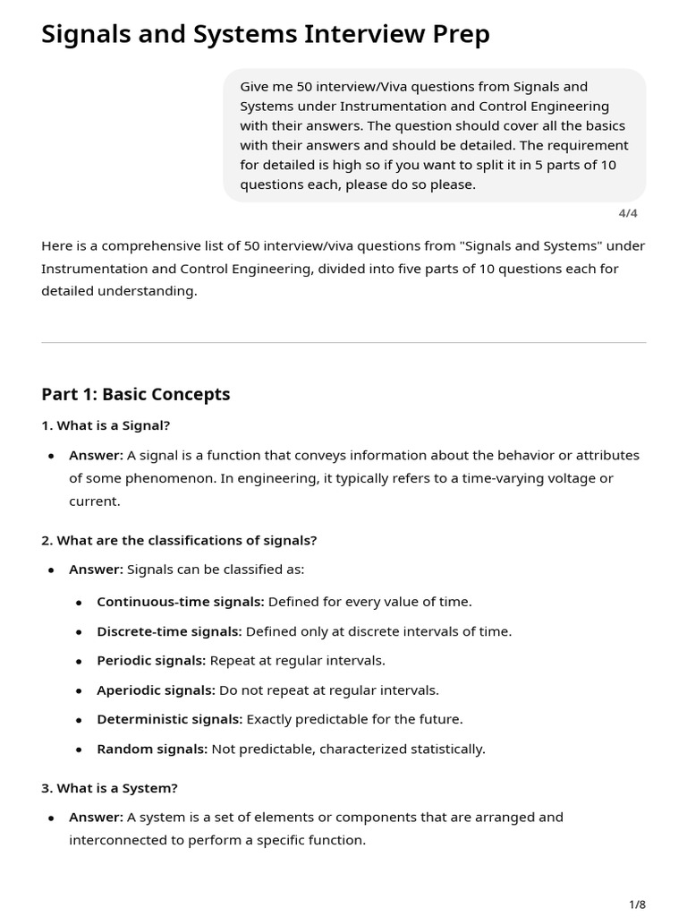 Signals and Systems Interview Questions | PDF | Laplace Transform ...