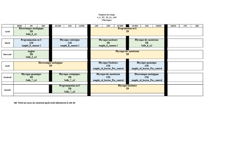 Emploi du temps des cours de physique | PDF | Sciences physiques | Physique