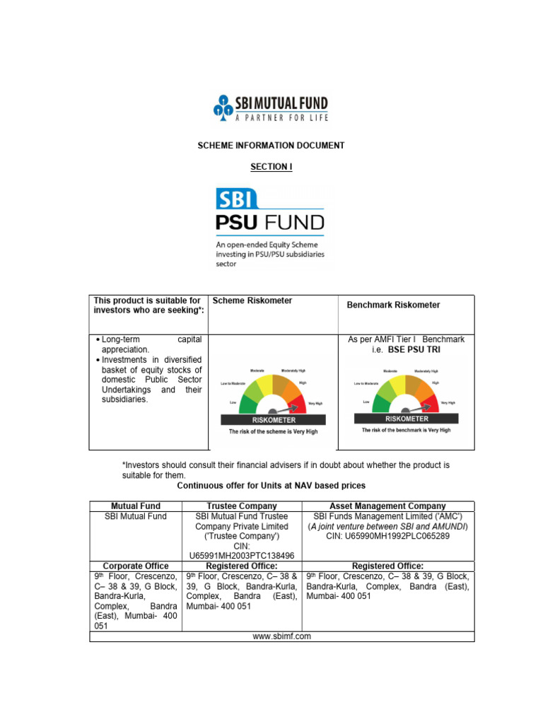 SBI PSU Fund Scheme Overview | PDF | Investment Fund | Securities (Finance)