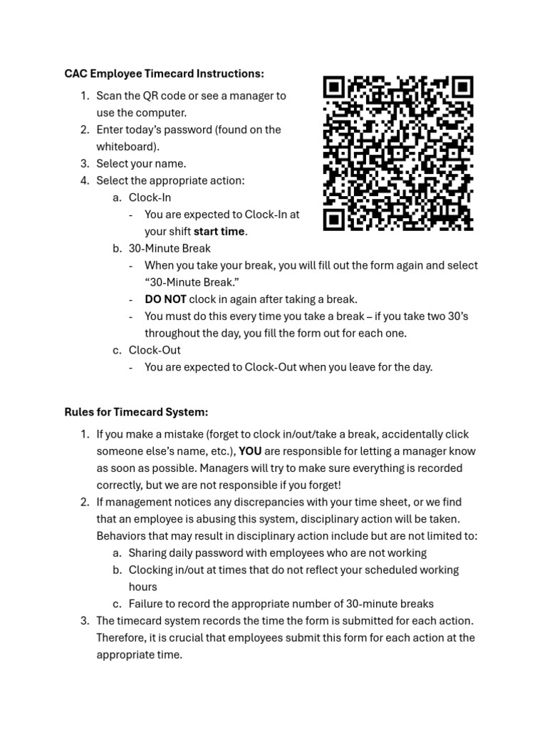 CAC Employee Timecard Guide | PDF