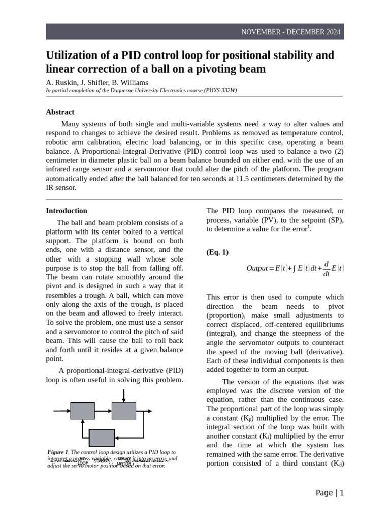 PID Control for Ball Beam Stability | PDF | Mechanics | Mechanical ...