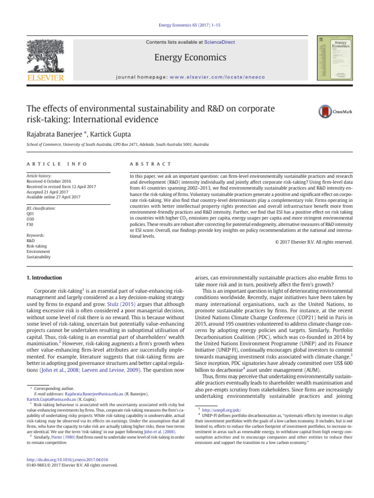 The Effects of Environmental Sustainability and R&D on Corporate | PDF ...