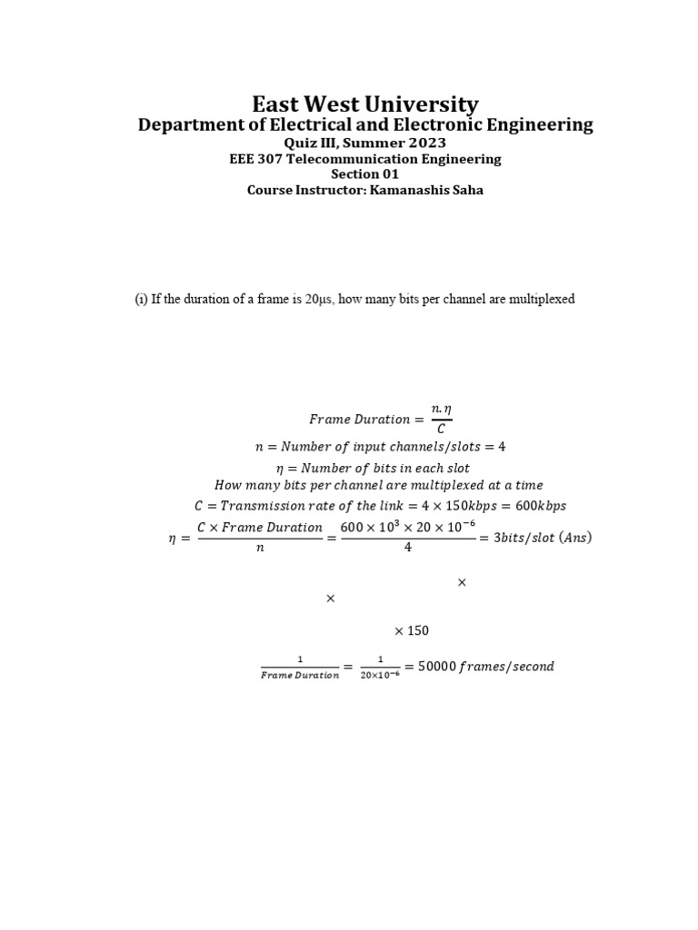 Quiz3 EEE 307 01 Summer2023 Solution | PDF